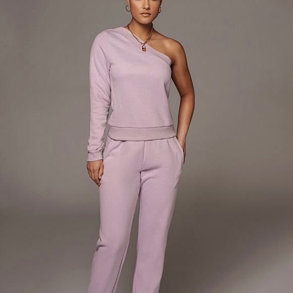 JLuxlabel Lilac AADI One Shoulder Fleece Top - Picture 3 of 5
